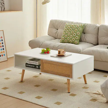 Modern White Rattan Coffee Table