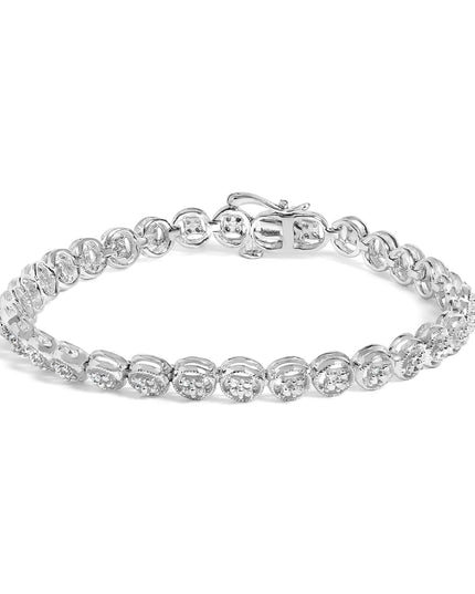 .925 Sterling Silver 1/10 Cttw Diamond Open Circle Beaded Wheel Link Tennis Bracelet (I-J Color, I3 Clarity) - 7.25"
