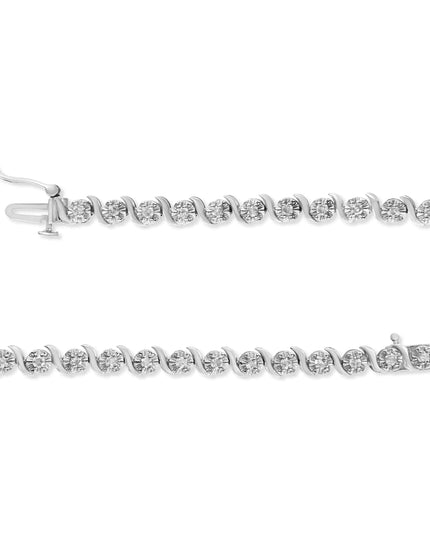 .925 Sterling Silver 1.0 Cttw Diamond Spiral Wave Curved-Link 7" Tennis Bracelet (I-J Color, I3 Clarity)
