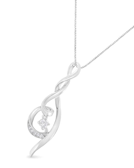 Espira 10K White Gold 1/10 cttw Diamond Swirl Pendant Necklace (I-J, I1-I2)