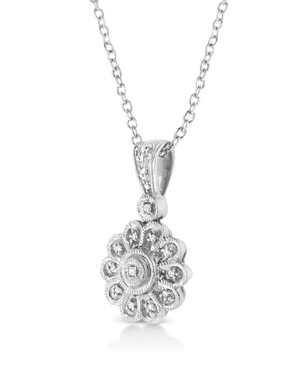 .925 Sterling Silver Diamond Accent Sunburst Milgrain 18" Pendant Necklace (I-J Color, I1-I2 Clarity)