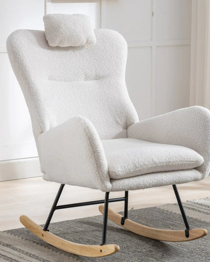35.5\" Rocking Chair, Teddy Fabric, Wingback Glider, Solid Wood Base, Living Room Bedroom