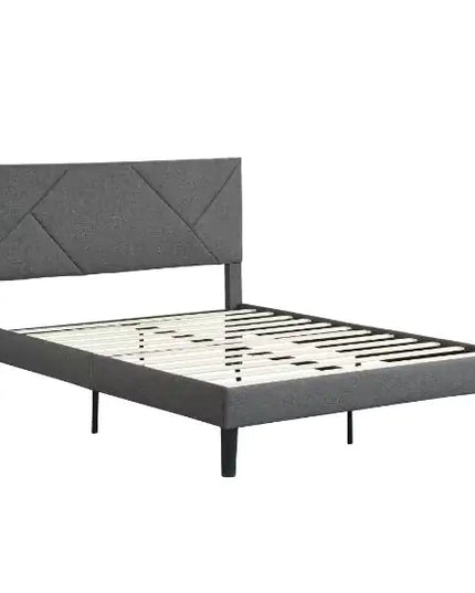 Queen Upholstered Bed Frame, Wood Support, Easy Assembly, Grey