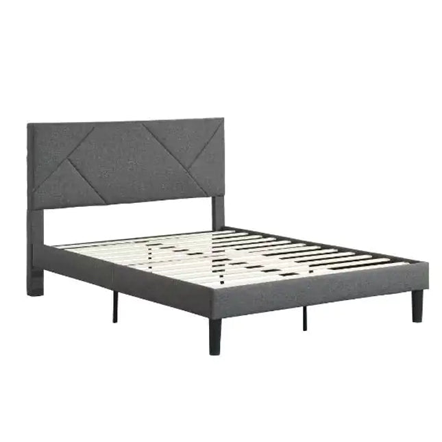 Queen Upholstered Bed Frame, Wood Support, Easy Assembly, Grey