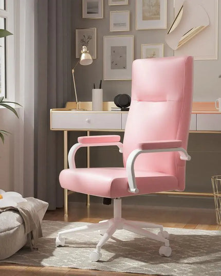 White Leather High Back Executive Office Chair With Gold Arms And Wheels