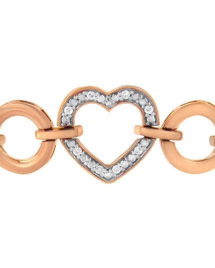 10K Rose Gold over .925 Sterling Silver 1/10 Cttw Round-Cut Diamond Heart Link Adjustable Bolo Bracelet (H-I Color, I2-I3 Clarity) - 6"-9" Adjustable