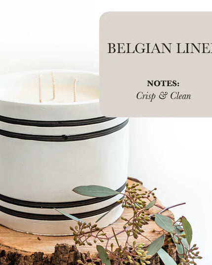 Luxury Large Striped Stone Designer Candle - Belgian Linen