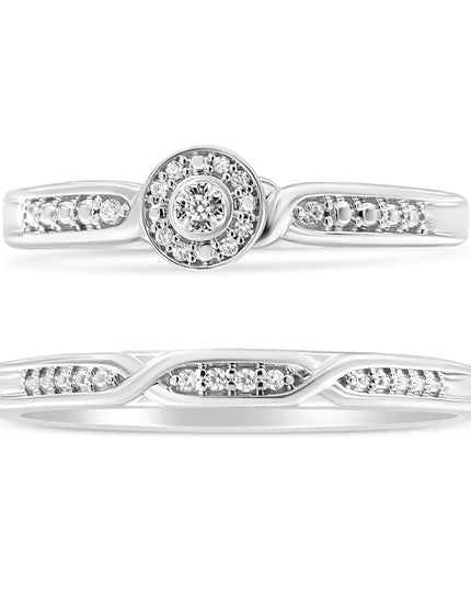 .925 Sterling Silver Diamond Accent Frame Twist Shank Bridal Set Ring and Band (I-J Color, I3 Clarity)