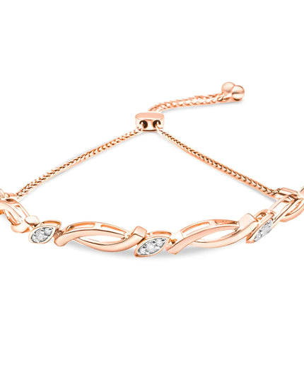 .925 Sterling Silver Diamond Accent Alternating Swirl link Bolo Bracelet (I-J Color, I2-I3 Clarity) - 6" to 9" Adjustable