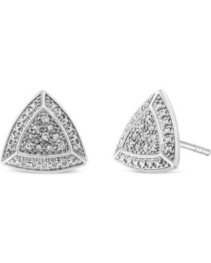 .925 Sterling Silver Diamond-Accented Trillion Shaped 4-Stone Halo-Style Stud Earrings (H-I Color, I2-I3 Clarity)