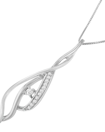 Espira 10K White Gold Round Diamond Accented Open Cascade Twist 18" Pendant Necklace (1/10 Cttw, J-K Color, I1-I2 Clarity)