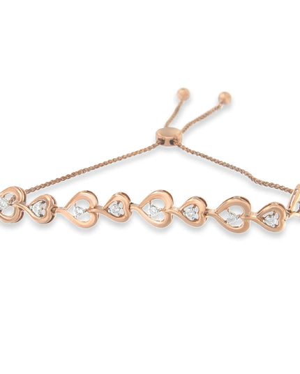 Rose Plated Sterling Silver Diamond Heart-Linked Bolo Bracelet (0.30 cttw, H-I Color, I2-I3 Clarity)
