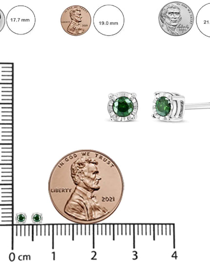 Sterling Silver Rose Cut Treated Green Diamond Solitaire Stud Earrings (0.25 cttw, Green Color, I2-I3 Clarity)