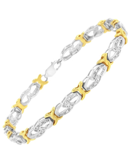 10k Yellow Gold Plated Sterling Silver 1/4 cttw Diamond Infinity and X Link Bracelet (I-J Clarity, I2-I3 Color) - Size 7.25"