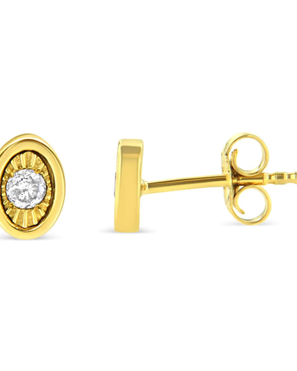 10K Yellow Gold Plated .925 Sterling Silver 1/10 Cttw Miracle-Set Diamond Stud Earrings - Choice of Shapes