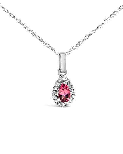 10K White Gold 5x3mm Gemstone and Diamond Accent Halo Pear Shape 18" Pendant Necklace (I-J Color, I1-I2 Clarity)
