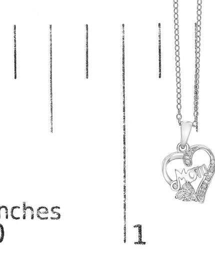 .925 Sterling Silver Diamond Accent Mom with Heart Pendant Necklace (J-K Color, I2-I3 Clarity) - 18" Inches