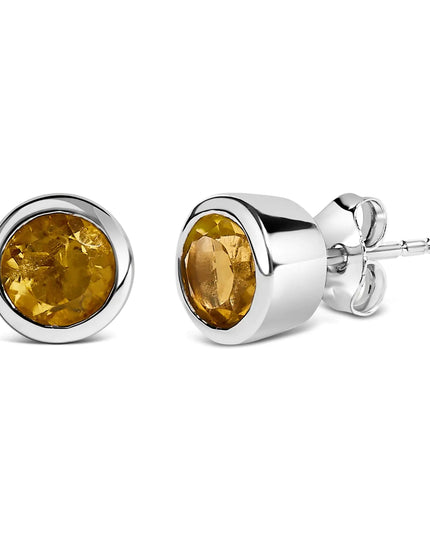 .925 Sterling Silver 6MM Bezel Set Created Gemstone Solitaire Stud Earrings