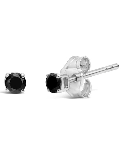 .925 Sterling Silver Black Diamond Solitaire Stud Earrings (Black Color, I2-I3 Clarity)