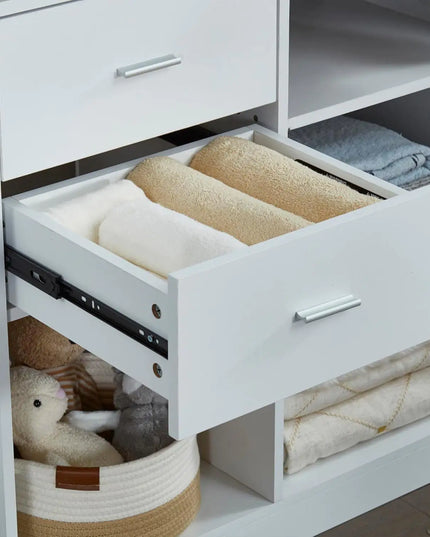 Wood Closet System With Drawers, Rods, Shelves Gray