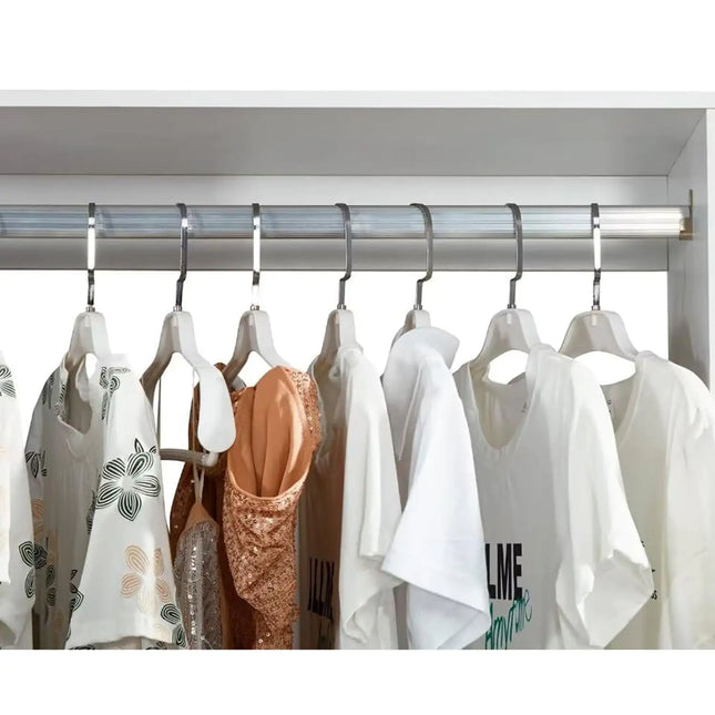 White Wood Closet System Wardrobe With 4 Drawers & Hanging Rod