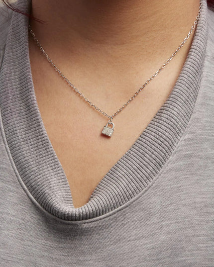 .925 Sterling Silver 1/4 Cttw Diamond Lock Pendant Necklace with Paperclip Chain (H-I Color, SI2-I1 Clarity)