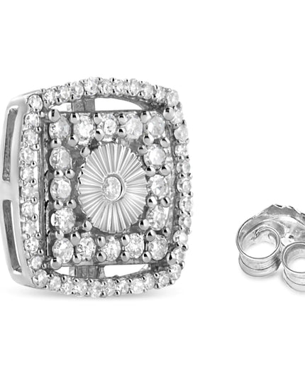 .925 Sterling Silver 1.0 Cttw Round Diamond Double Halo and Disc Stud Earring (I-J Color, I2-I3 Clarity)