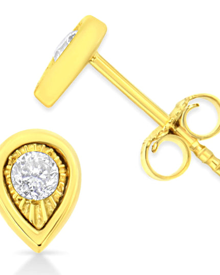 10K Yellow Gold Plated .925 Sterling Silver 1/10 Cttw Miracle-Set Diamond Stud Earrings - Choice of Shapes