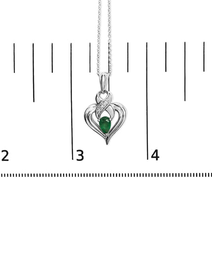 .925 Sterling Silver 6x4mm Pear Emerald and Diamond Accent Heart Pendant Necklace (H-I Color, SI1-SI2 Clarity) - 18 Inches