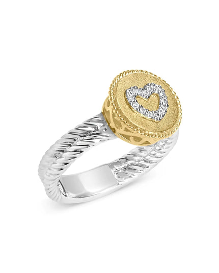18K Yellow Gold Plated .925 Sterling Silver Diamond Heart Ring with Satin Finish (I-J Color, SI1-SI2 Clarity)
