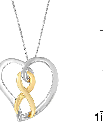 14K Gold and Silver Heart Bow Pendant Necklace