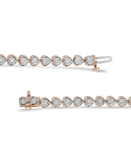 .925 Sterling Silver 1.0 Cttw Miracle Set Diamond Heart-Link 7" Tennis Bracelet (I-J Color, I2-I3 Clarity)
