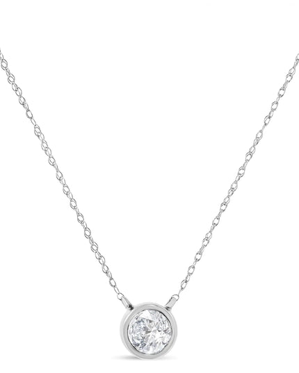 10K White Gold 1/3 Cttw Round-Cut Diamond Bezel 18" Pendant Necklace (J-K Color, I1-I2 Clarity)