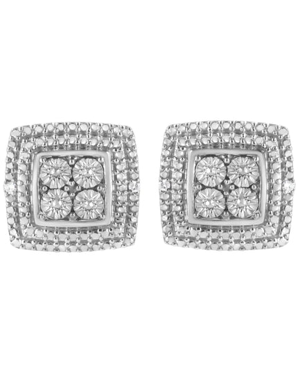 .925 Sterling Silver Diamond Accented Square Shaped Milgrain Stud Earrings (I-J Clarity, I3 Color)