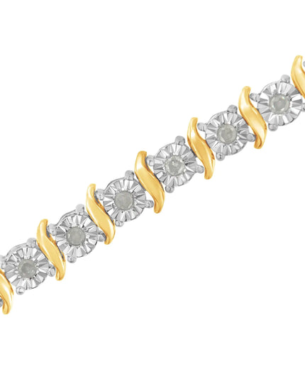 .925 Sterling Silver 1.0 Cttw Diamond S-Curve Link Miracle-Set Tennis Bracelet (I-J Color, I3 Clarity)