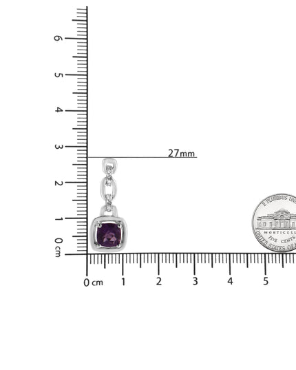 .925 Sterling Silver 6x6MM Cushion Shaped Natural Purple Amethyst and Diamond Accent Drop and Dangle Earrings (I-J Color, I1-I2 Clarity)
