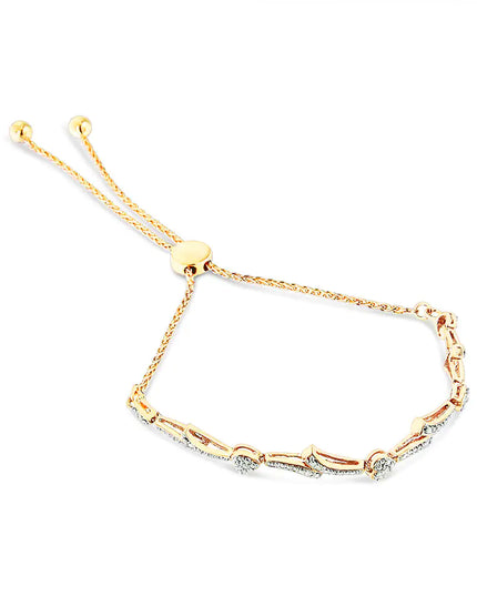 .925 Sterling Silver Diamond Accent Heart and Wave Link Bolo Bracelet (I-J Color, I2-I3 Clarity) - 6" to 9" Adjustable