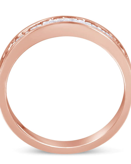 10K Rose Gold over .925 Sterling Silver 1/5 Cttw Diamond Channel-Set Stackable Band Ring (H-I Color, I1-I2 Clarity)