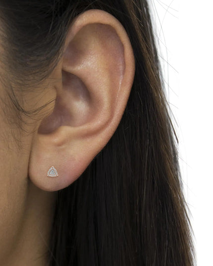 14K Rose Gold over .925 Sterling Silver Diamond-Accented Trillion Shaped 4-Stone Halo-Style Stud Earrings (H-I Color, I2-I3 Clarity)