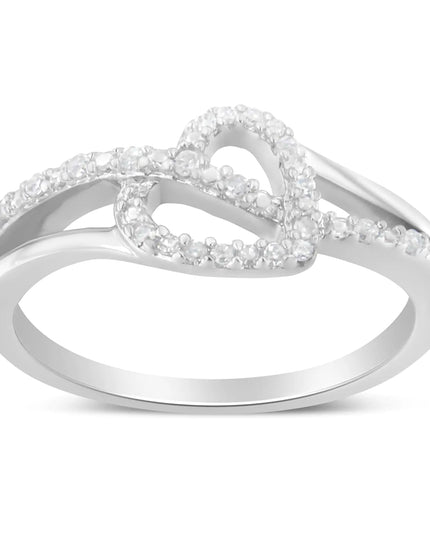 .925 Sterling Silver 1/8 Cttw Diamond Open Heart Leaf Curvy Bypass Accent Fashion or Promise Ring (I-J Color, I2-I3 Clarity)