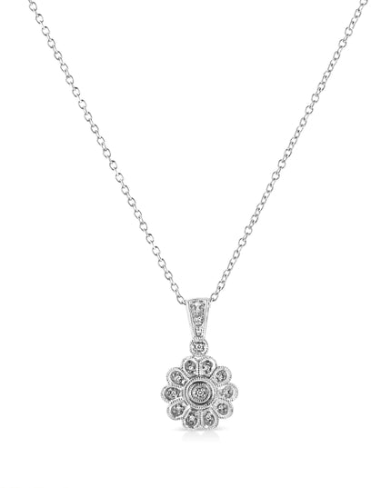 .925 Sterling Silver Diamond Accent Sunburst Milgrain 18" Pendant Necklace (I-J Color, I1-I2 Clarity)