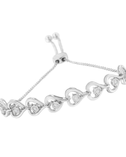 Sterling Silver Diamond Woven Heart Bolo Bracelet (0.1 cttw, H-I Color, I2-I3 Clarity)