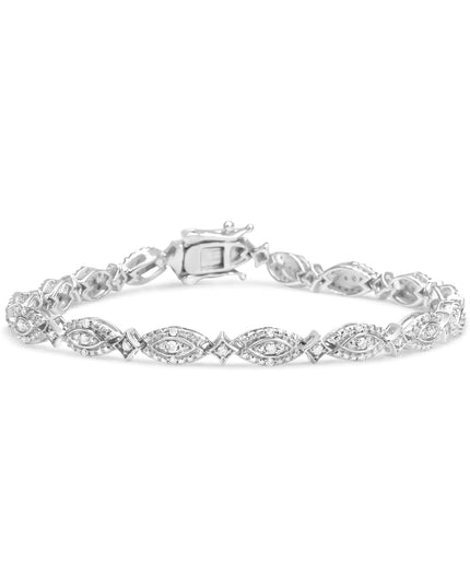 .925 Sterling Silver 1/2 Cttw Diamond Alternating Marquise and Starburst Shaped Link Bracelet (I-J Color, I2-I3 Clarity) - 7.25"