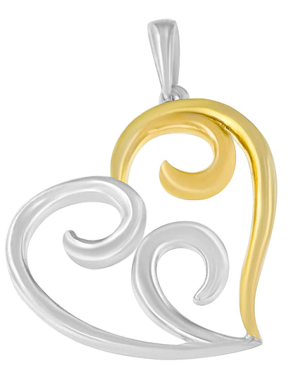 10K Yellow Gold Over .925 Sterling Silver Open Heart with Swirls 18" Box Chain Pendant Necklace