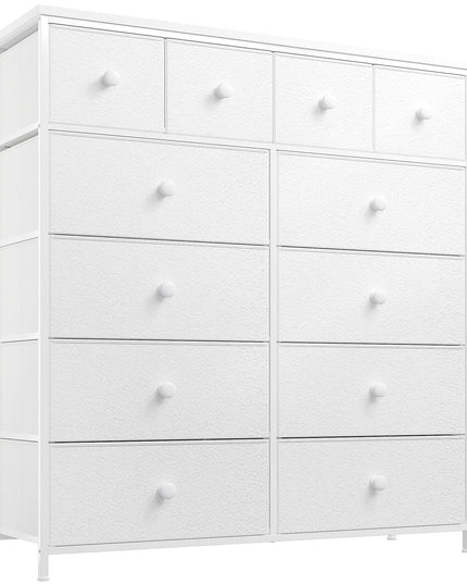 EnHomee White Dresser for Bedroom – Tall Fabric Dresser with 12 Drawers, Chest of Drawers