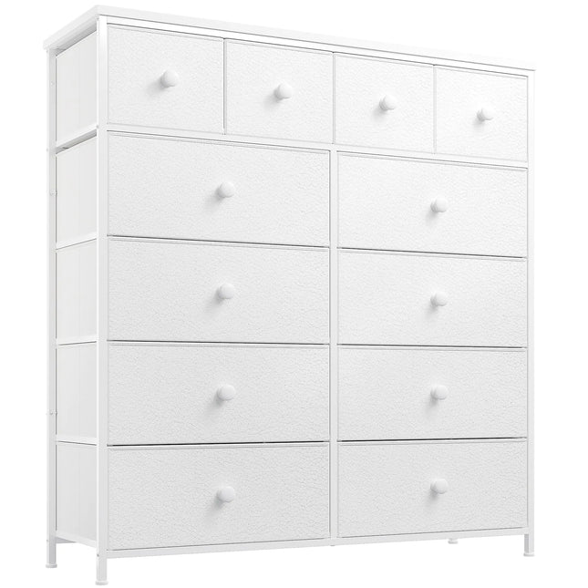 EnHomee White Dresser for Bedroom – Tall Fabric Dresser with 12 Drawers, Chest of Drawers