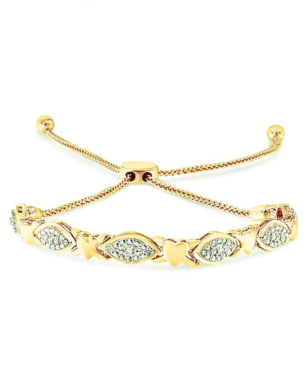 .925 Sterling Silver Diamond Accent Alternating Marquise Shape and Heart Links Bolo Bracelet (I-J Color, I3 Clarity) - Adjustable 6" to 9"