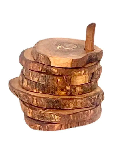 Olive Wood Coaster Set with Holder - 7 Pcs