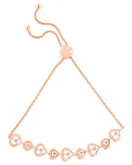 Rose Plated Sterling Silver Diamond Heart-Linked Bolo Bracelet (0.30 cttw, H-I Color, I2-I3 Clarity)