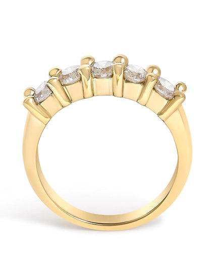 14K Yellow Gold Plated .925 Sterling Silver 1.0 Cttw Shared Prong-set Round Diamond 5 Stone Band Ring (J-K Color, I1-I2 Clarity)
